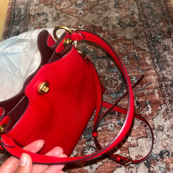 Coach Charlie Red Pebble Leather Cross Body Bucket Bag - Picture 16 of 16